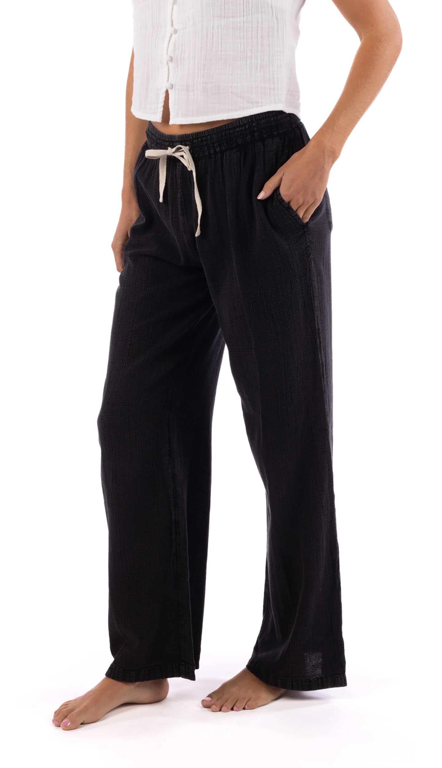 Rip Curl Women's Cotton Crepe Poplin Beach Pants – Smocked Waist, Front & Back Pockets & Longer Length for a Relaxed Fit - Image 2